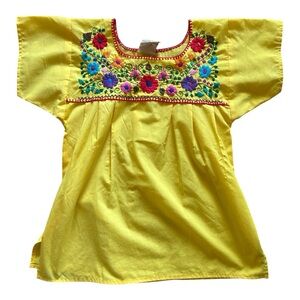 Vintage Mexican Yellow Embroidered Blouse